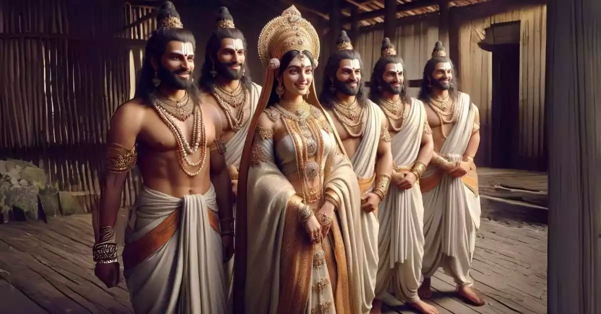 पांच-पांडव-और-द्रौपदी-हिमालय-की-ओर-महाप्रस्थान-करते-हुए
