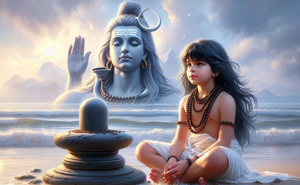 मार्कण्डेय ऋषि शिवलिंग को गले लगाकर भक्ति करते हुए - यमराज से बचने की अमर कथा