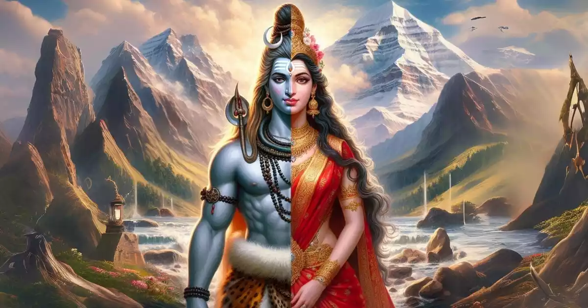 शिव-भक्त-ऋषि-भृंगी-अर्धनारीश्वर-दर्शन-करते-हुए