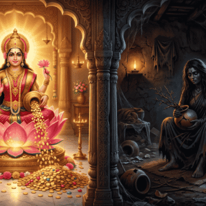 Read more about the article घर में दरिद्रता क्यों आती है? माता लक्ष्मी और अलक्ष्मी का रहस्य | गरीबी दूर करने के उपाय